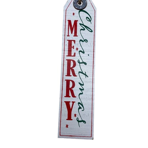 Merry Christmas WoodenVertical Hanging Sign Decor Red, Green, White - Picture 2 of 5